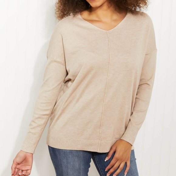 Zenana Melange Front Seam Round-Neck Sweater